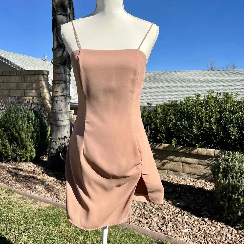Superdown Syrus Slit Mini Dress Nude Revolve Size Small - Picture 5 of 7